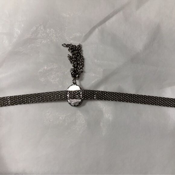 Thick Silver Tone Mesh Strand Choker Necklace Sky Blue Pearl Tassel Strands - Picture 6 of 6